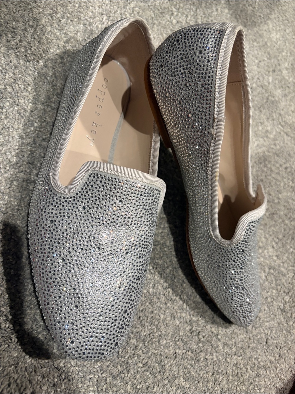 Copper Key Silver Crystal-Embellished Slip-On Flats smoking loafer 8.5 m